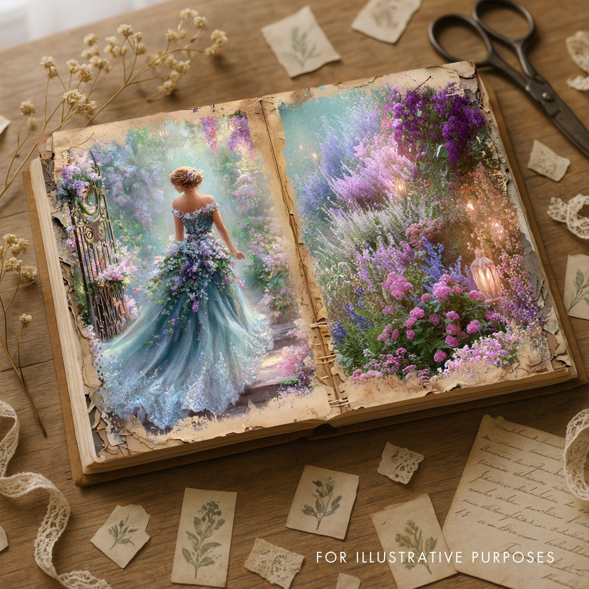 Midnight Garden Junk Journal Pages – 6 Digital Papers, 11x8.5” JPG