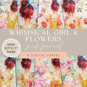 Pages de journal indésirable pour fille lunatique, robe jaune, TÉLÉCHARGEMENT NUMÉRIQUE, scrapbooking, papiers imprimables, fleurs, vintage, papillons, jj-003