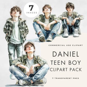 Conjunto de imágenes prediseñadas de un adolescente, un adolescente moderno en varias poses, uso comercial, PNG transparentes, ilustraciones de libros de cuentos, álbumes de recortes y diseño