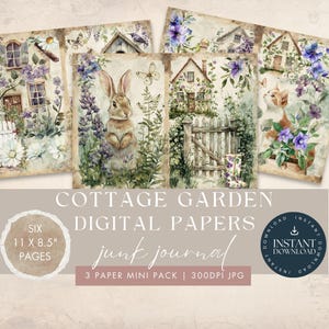 Cottage Garden Junk Journal Pages, 3 Digital Papers, Watercolor Spring Floral,  Printable Paper Craft, Scrapbooking 11x8.5, Instant Download