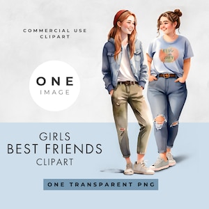 Best Friends Clipart, 2 Teen Girls, kommerzielle Nutzungslizenz, transparente PNG, Aquarell, Teenager, 2 Teen Girls, sofortiger digitaler Download