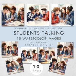 Studenten im Gespräch, Digitale Papiere, JPG INSTANT DOWNLOAD, Jugendliche im Chat in der Klasse, Schule Mädchen Jungen, Scrapbooking, Teenager Bildung Clipart