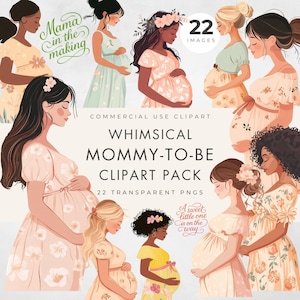 Pacote de cliparts para futuras mamães | PNGs de gestantes | Cliparts de chá de bebê | Ilustrações de maternidade | Uso comercial