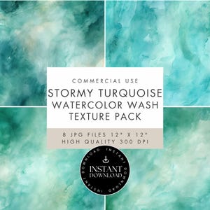 Watercolor Texture Digital Pages, Stormy Turquoise Backgrounds, JPG INSTANT DOWNLOAD, Washes for Card Making, Junk Journal & Paper Crafts