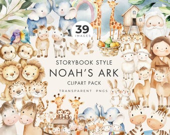 Storybook Noah’s Ark Clipart Pack – 39 Transparent PNG Images. Commercial Use