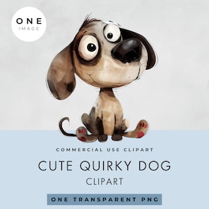 Quirky Dog Clipart, SINGLE IMAGE, Commercial License, Transparent PNG, Funny Dog, Cartoon Animal, Whimsical, Junk Journal, Watercolor