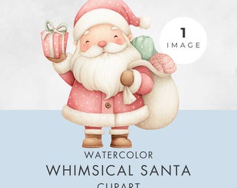 Watercolor Santa Clipart – Whimsical Christmas PNG, Transparent Digital Download