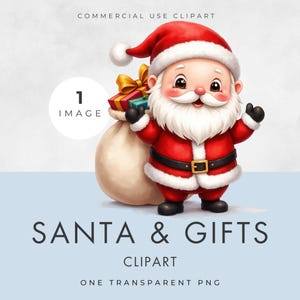 Santa Clipart, SINGLE IMAGE, Commercial Use, Transparent PNG, Cartoon Santa Claus, Father Christmas, Kids Illustration, Digital Download