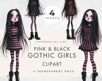 Gothic Girls Clipart: skurrile Goth Halloween transparente PNG Grafik (kommerzielle Nutzung)
