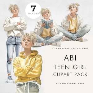 Conjunto de imágenes prediseñadas de niña adolescente, personaje de moda en varias poses, uso comercial, PNG transparentes, ilustraciones de libros de cuentos, scrapbooking y diseño