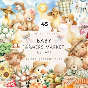 Baby Farmers Market Clipart, Commercial Use, Baby Shower, Transparent PNG, Watercolor, Fresh Off Market, Locally Grown Baby Shower Graphics