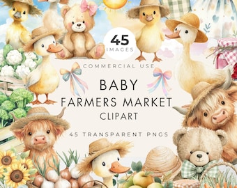 Baby Farmers Market Clipart, Commercial Use, Baby Shower, Transparent PNG, Watercolor, Fresh Off Market, Locally Grown Baby Shower Graphics