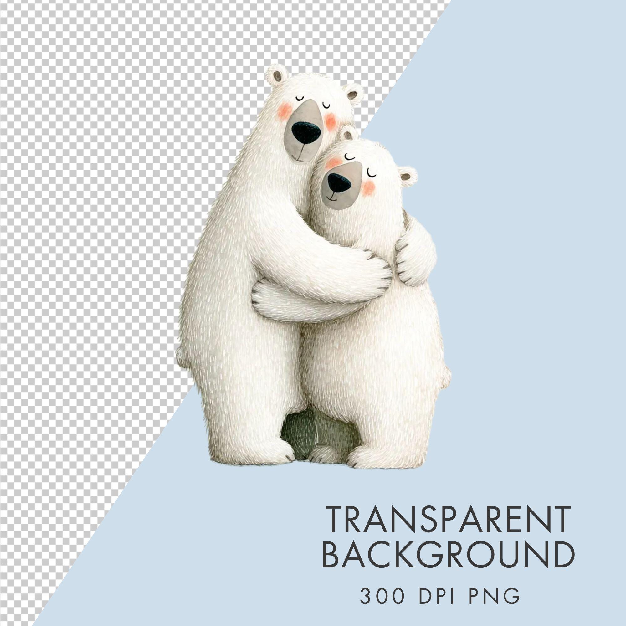 Polar Bears Hugging Clipart - Winter Watercolor PNG for Commercial Use ...