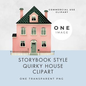 Quirky House Clipart, POJEDYNCZY OBRAZ, Użytek komercyjny, Przezroczysty PNG, Fantazyjny akwarelowy bajkowy pastelowy różowy dom, Clipart na parapetówkę