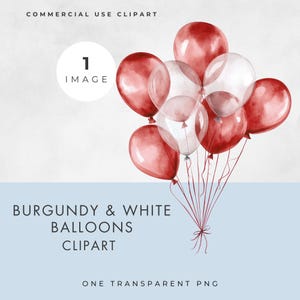 Burgunderrote und weiße Ballons Clipart, EINZELBILD, kommerzielle Nutzung, transparente PNG, Aquarell, rote kastanienbraune Geburtstagsparty-Dusche-Illustration