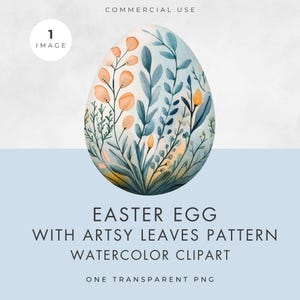 Clipart di uova di Pasqua ad acquerello, IMMAGINE SINGOLA, uso commerciale, PNG trasparente, design di biglietti di Pasqua, foglie artistiche, artigianato di carta, scrapbooking