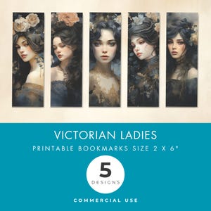 Victorian Ladies Printable Bookmark, 5 Designs, Dreamy Watercolor, Book Lover Gift, Vintage, Women, A4 & US Letter PDF Instant Download