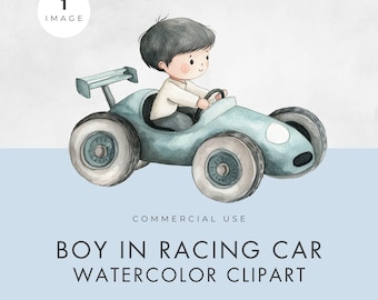 Watercolor Boy Racing Car Clipart: Transparent PNG (Digital Download) Commercial Use