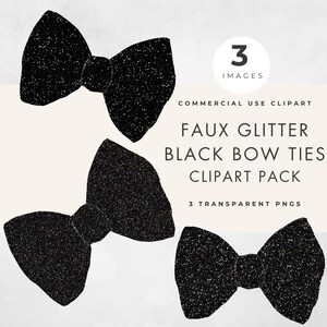 Clipart papillon con effetto glitter nero, uso commerciale, PNG trasparente, papillon finto glitter, cravatta da uomo, clipart di compleanno, creazione di carta