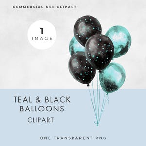 Teal & Schwarz Luftballons Clipart, EINZELBILD, kommerzielle Nutzung, transparente PNG, Aquarell, Geburtstagsfeier einladen Design, Papiermodelle