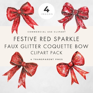 Red Sparkle Coquette Bow Clipart, kommerzielle Nutzung, transparente PNG, Faux Glitter, Festlich, Neujahrsparty, Weihnachtsentwürfe, Papiermodelle