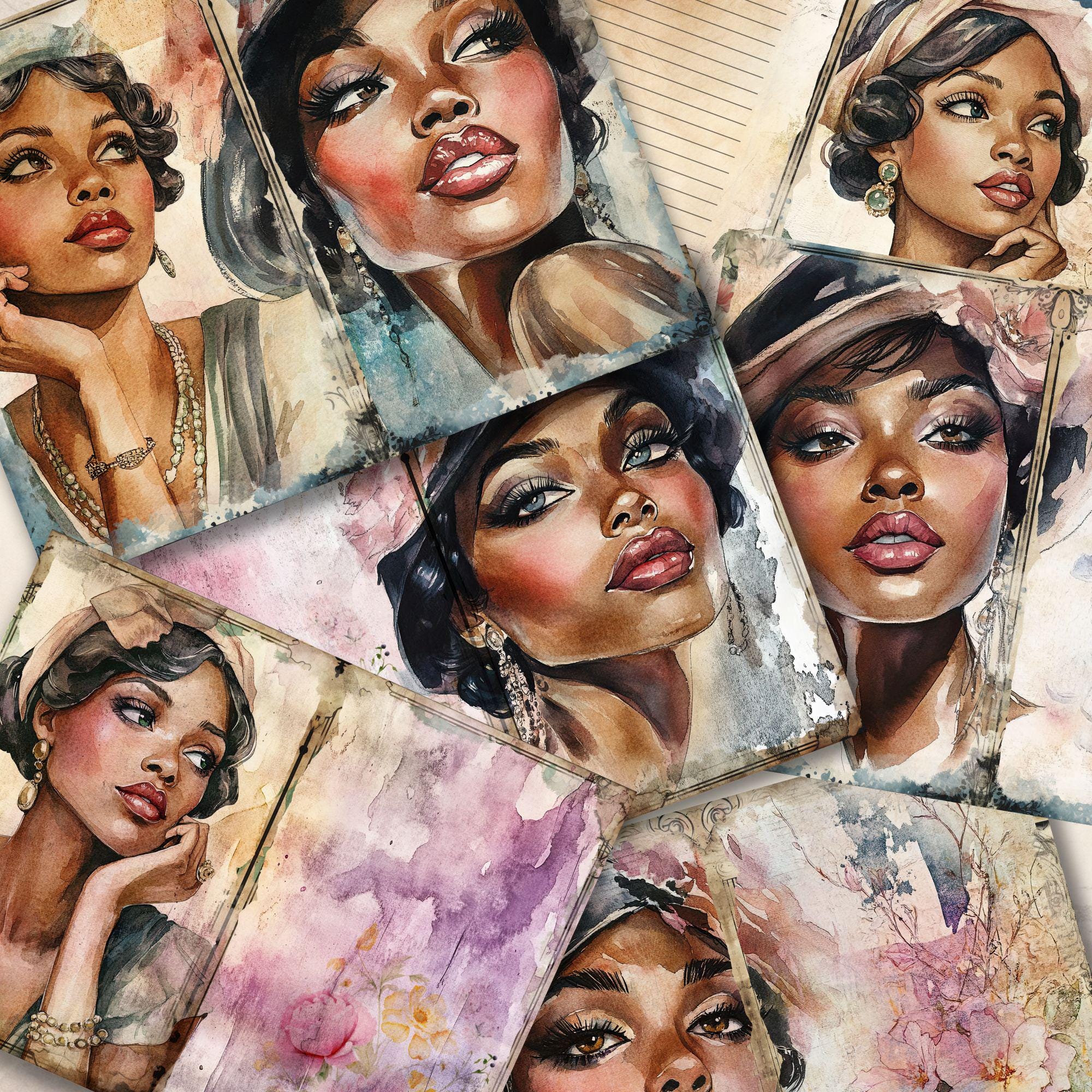 1920s Lady Art Deco Junk Journal 6 Papers 11x8.5 (JPG Digital