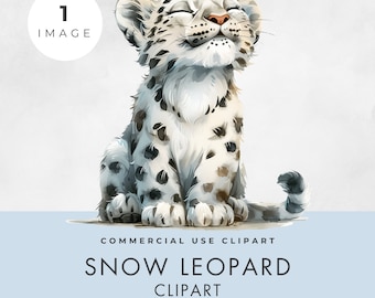Snow Leopard Clipart, SINGLE IMAGE, Commercial Use, Transparent PNG, Baby Shower, Watercolor Illustration, Arctic Nursery, Digital Download
