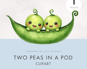 Two Peas in a Pod Clipart, Commercial Use, SINGLE IMAGE, Transparent PNG, Cartoon Vegetables, Baby Shower & Kids Party Graphics, Nursery