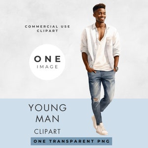 Junger Mann Clipart, EINZELBILD, kommerzielle Nutzung, transparente PNG, Aquarell, Teenager, Afro Hair Cool Schöner Kerl, digitaler Download