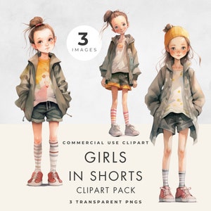 Imágenes prediseñadas de chicas extravagantes, 3 IMÁGENES, licencia comercial, PNG transparente, chicas extravagantes en pantalones cortos, imágenes prediseñadas de adolescentes de moda, descarga instantánea