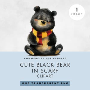幸せな黒クマのクリップアート、単一画像、商用ライセンス、透明 PNG、面白いかわいい漫画の動物、気まぐれ、森林、水彩画
