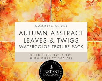 Watercolor Autumn Leaves Digital Paper: Abstract Fall Backgrounds (JPG Instant Download)