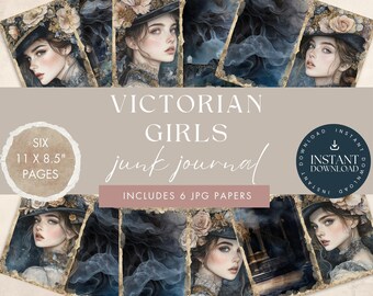 ビクトリア朝の女性たちのジャンクジャーナルページ：水彩スクラップ