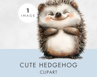 Hedgehog Clipart, SINGLE IMAGE, Commercial Use, Transparent PNG, Cute, Baby Shower Design, Watercolor Illustration, Nursery, Paper Crafts