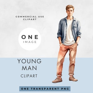 Clipart di giovane uomo, IMMAGINE SINGOLA, licenza per uso commerciale, PNG trasparente, acquerello, ragazzo adolescente, ragazzo moderno, teeenager, download digitale