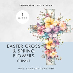 Ostern Kreuz Clipart, EINZELBILD, kommerzielle Nutzung, transparente PNG, Frühlingsblumen, Floral, christliche Clip Art, Kartenherstellung, Papiermodelle