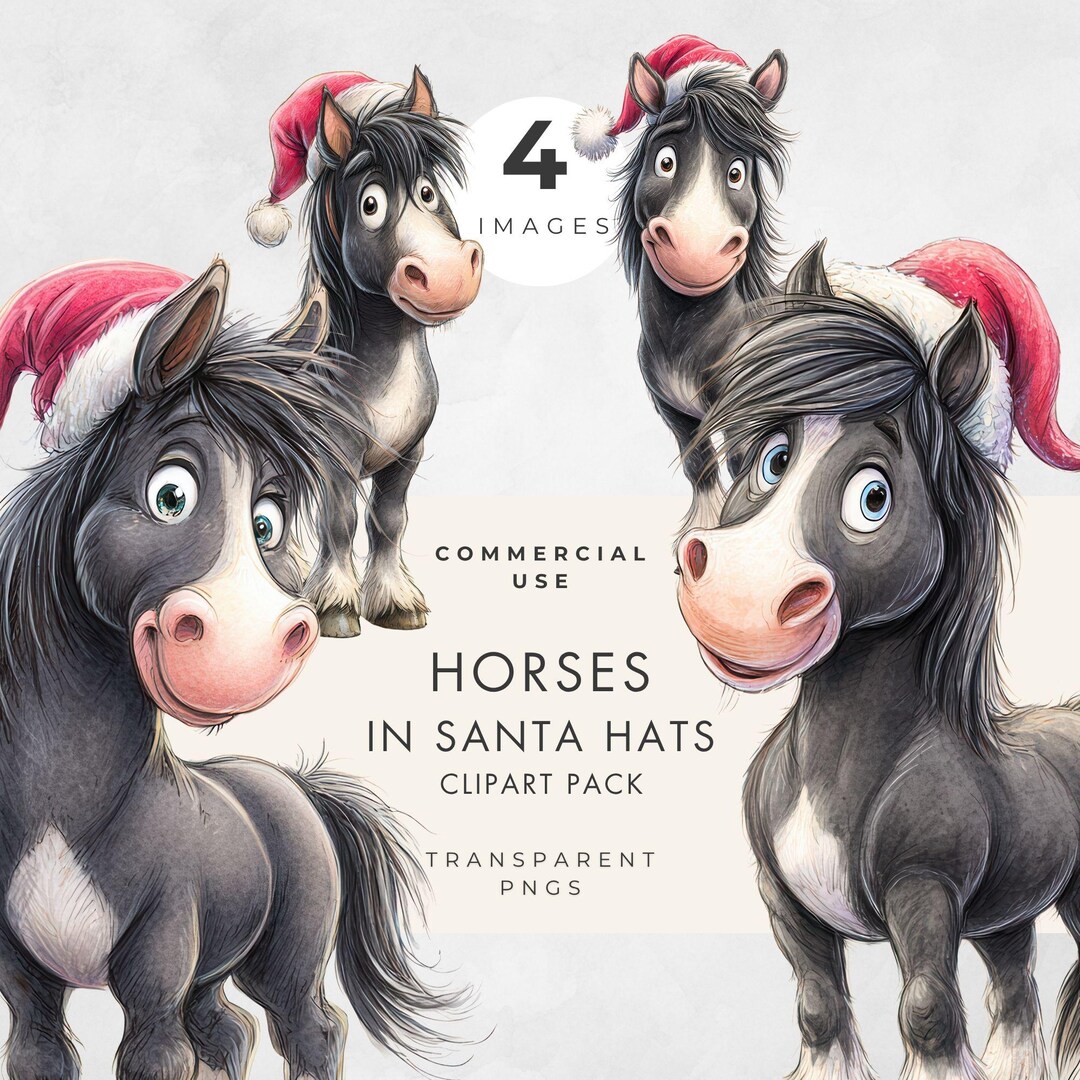 Black Horses in Santa Hat Cartoon Clipart – 4 PNG Images With ...