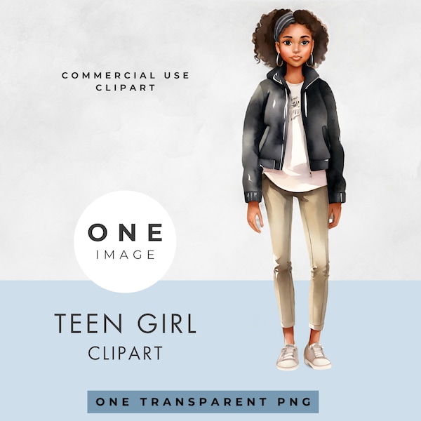 Teenage Girl Clipart, SINGLE IMAGE, Commercial Use License, Transparent PNG, Watercolor, Teenager, Young Woman, Instant Digital Download