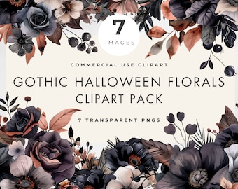 Moody Floral Clipart, 7 IMAGES, Commercial Use, Gothic Wedding Flowers, Halloween, Transparent PNGs,  Watercolor, Instant Download