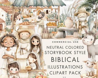 Biblical Clipart, Bible Characters, Commercial Use, Transparent PNG, Religious Story, Neutral Colored Christian Watercolor Illustrations