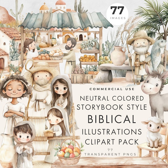 Biblical Clipart, Bible Characters, Commercial Use, Transparent PNG, Religious Story, Neutral Colored Christian Watercolor Illustrations