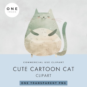 Schrullige Katze Clipart, EINZELBILD, kommerzielle Lizenz, transparente PNG, Cartoon, lustiges süßes Haustier, wunderlich, Aquarell, sofort Download