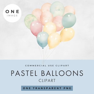 Pastell Luftballons Clipart, EINZELBILD, kommerzielle Lizenz, transparente PNG, Aquarell, Geburtstagsfeier, Babyparty, Sofort Download