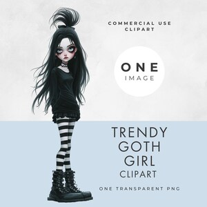 Trendy Gothic Girl Halloween Clipart, SINGLE IMAGE, Whimsical, Commercial Use, Transparent PNG, Goth Doll, Scrapbooking, Junk Journalling