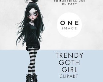 Trendige Gothic Girl Halloween Cliparts, Einzelbild, wunderlich, kommerzielle Nutzung, transparente PNG, Goth Doll, Scrapbooking, Junk Journalling