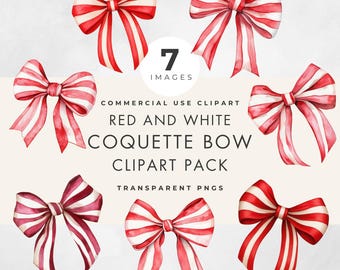 Röd och vit rosett Clipart Pack – Akvarell Coquette Transparent PNG Set för personligt och kommersiellt bruk