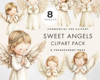 Cute Christmas Angel Clipart, Commercial Use, Transparent PNG, Little Angels, Nativity, Baptism, Christian, Religious, Instant Download