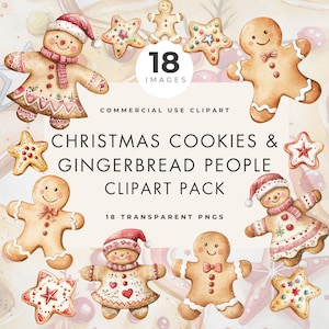Aquarel kerst Gingerbread Man & vrouw clipart, digitale transparante pngs, commercieel gebruik, feestelijke koekjes, kerstkaart uitnodigen ontwerpen
