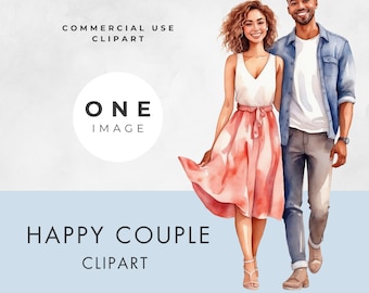 Girlfriend Boyfriend Clipart, SINGLE IMAGE, Commercial Use, Transparent PNG, Watercolor People, Couple Clip Art, Valentine, Digital Download