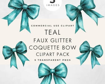 Blauwgroen strik clipart, commercieel gebruik, transparante png-bestanden, sprankelende faux glitter turkoois coquette, lint illustraties, bruiloft, douche, verjaardagsstrikken